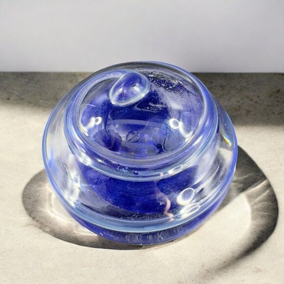 Hand Blown Studio Glass Paperweight Figurine Cobalt Blue Swirl Clear Edges VTG - Picture 2 of 16